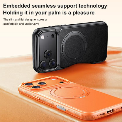 For iPhone 18 Pro Leather Texture 360 Degrees Rotating Magnetic Holder Phone Case - Black - EDA008981009B