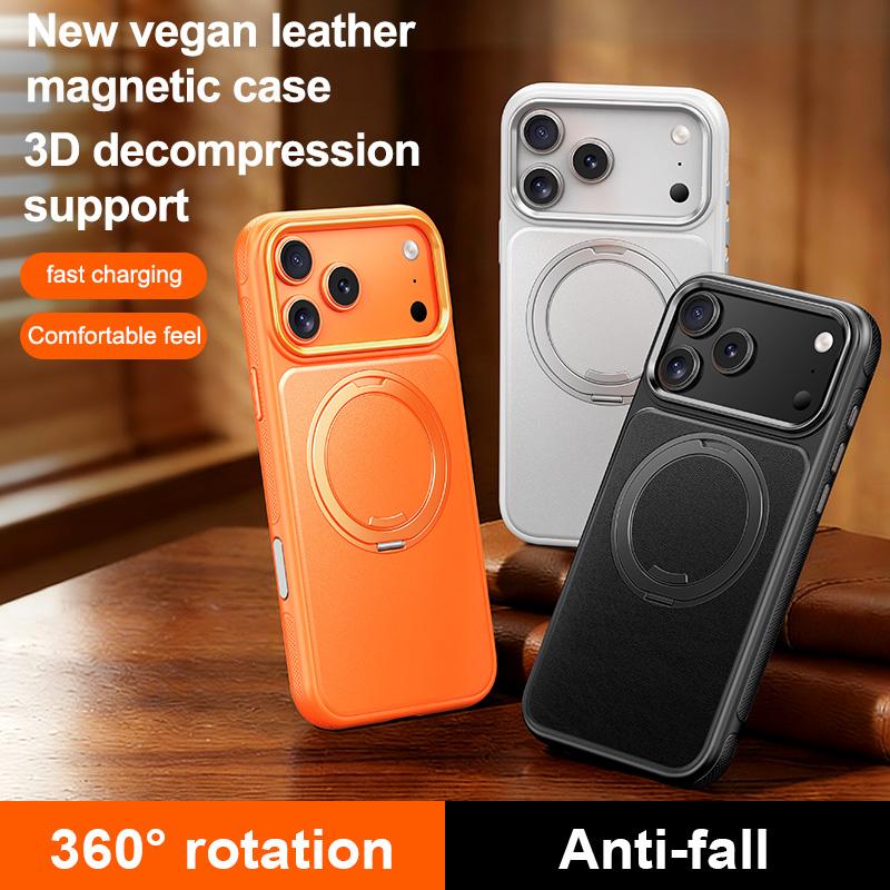 For iPhone 18 Pro Leather Texture 360 Degrees Rotating Magnetic Holder Phone Case - Silver - EDA008981009C