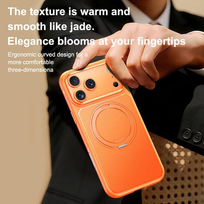 For iPhone 18 Pro Leather Texture 360 Degrees Rotating Magnetic Holder Phone Case - Silver - EDA008981009C