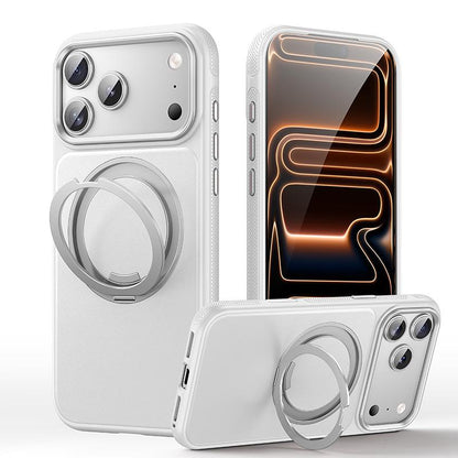 For iPhone 18 Pro Max Leather Texture 360 Degrees Rotating Magnetic Holder Phone Case - Silver - EDA008981010C