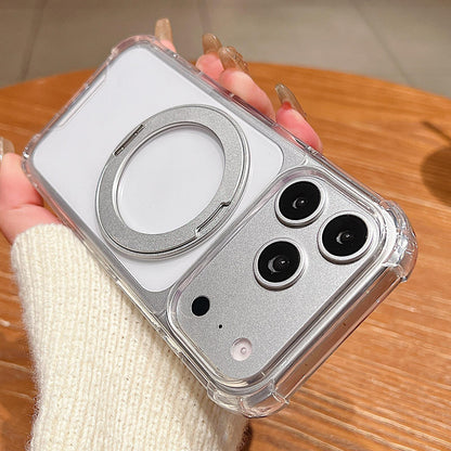 For iPhone 18 Pro Max Four Corner Shockproof Space Magnetic Phone Case with 360 Degrees Rotating Holder - Transparent - EDA008981823A