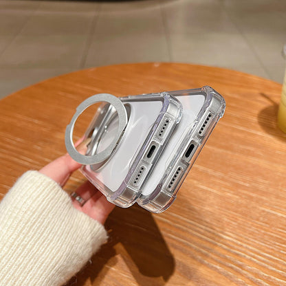 For iPhone 18 Pro Max Four Corner Shockproof Space Magnetic Phone Case with 360 Degrees Rotating Holder - Transparent - EDA008981823A