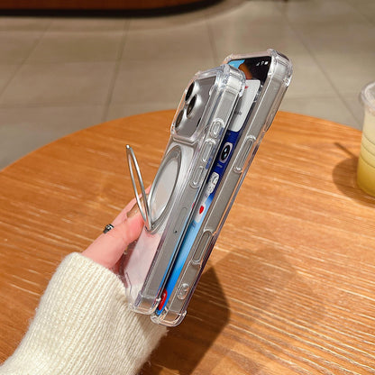 For iPhone 18 Pro Max Four Corner Shockproof Space Magnetic Phone Case with 360 Degrees Rotating Holder - Transparent - EDA008981823A