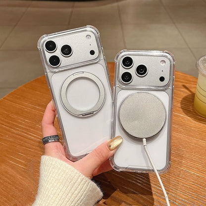 For iPhone 18 Pro Max Four Corner Shockproof Space Magnetic Phone Case with 360 Degrees Rotating Holder - Transparent - EDA008981823A