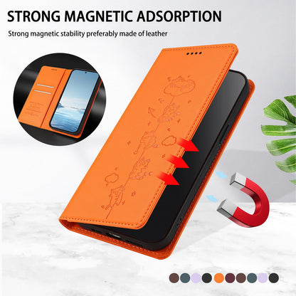 For Redmi K90 Pro Max / Xiaomi Poco F8 Ultra 5G Cute Cats Embossed Magnetic RFID Vegan Leather Phone Case(Orange)