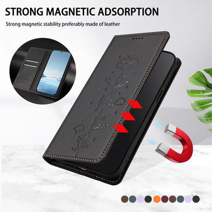 For Redmi K90 Pro Max / Xiaomi Poco F8 Ultra 5G Cute Cats Embossed Magnetic RFID Vegan Leather Phone Case(Black)