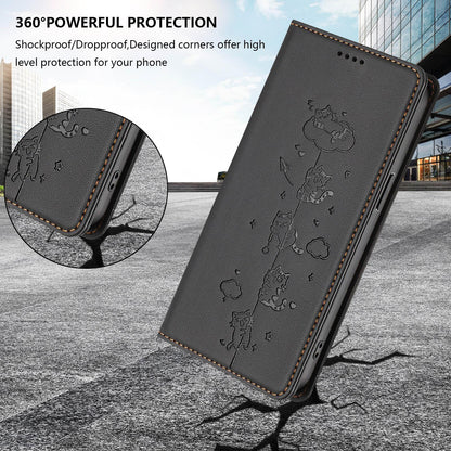 For Redmi K90 Pro Max / Xiaomi Poco F8 Ultra 5G Cute Cats Embossed Magnetic RFID Vegan Leather Phone Case(Black)
