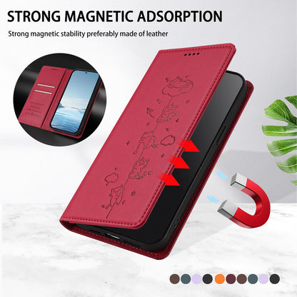 For Redmi K90 Pro Max / Xiaomi Poco F8 Ultra 5G Cute Cats Embossed Magnetic RFID Vegan Leather Phone Case(Red)