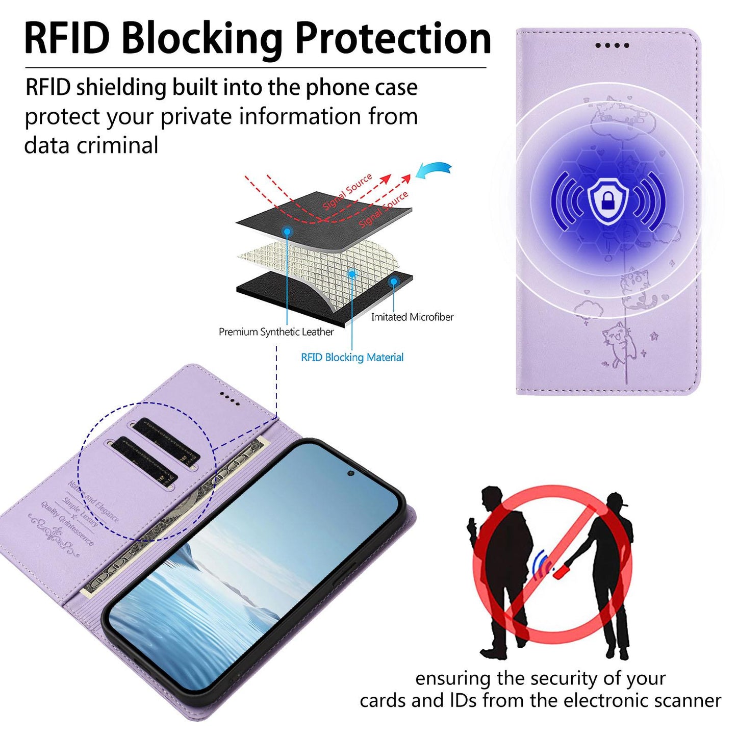 For Redmi K90 Pro Max / Xiaomi Poco F8 Ultra 5G Cute Cats Embossed Magnetic RFID Vegan Leather Phone Case(Light Purple)