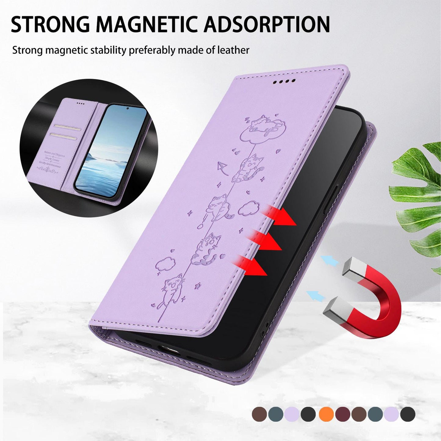 For Redmi K90 Pro Max / Xiaomi Poco F8 Ultra 5G Cute Cats Embossed Magnetic RFID Vegan Leather Phone Case(Light Purple)