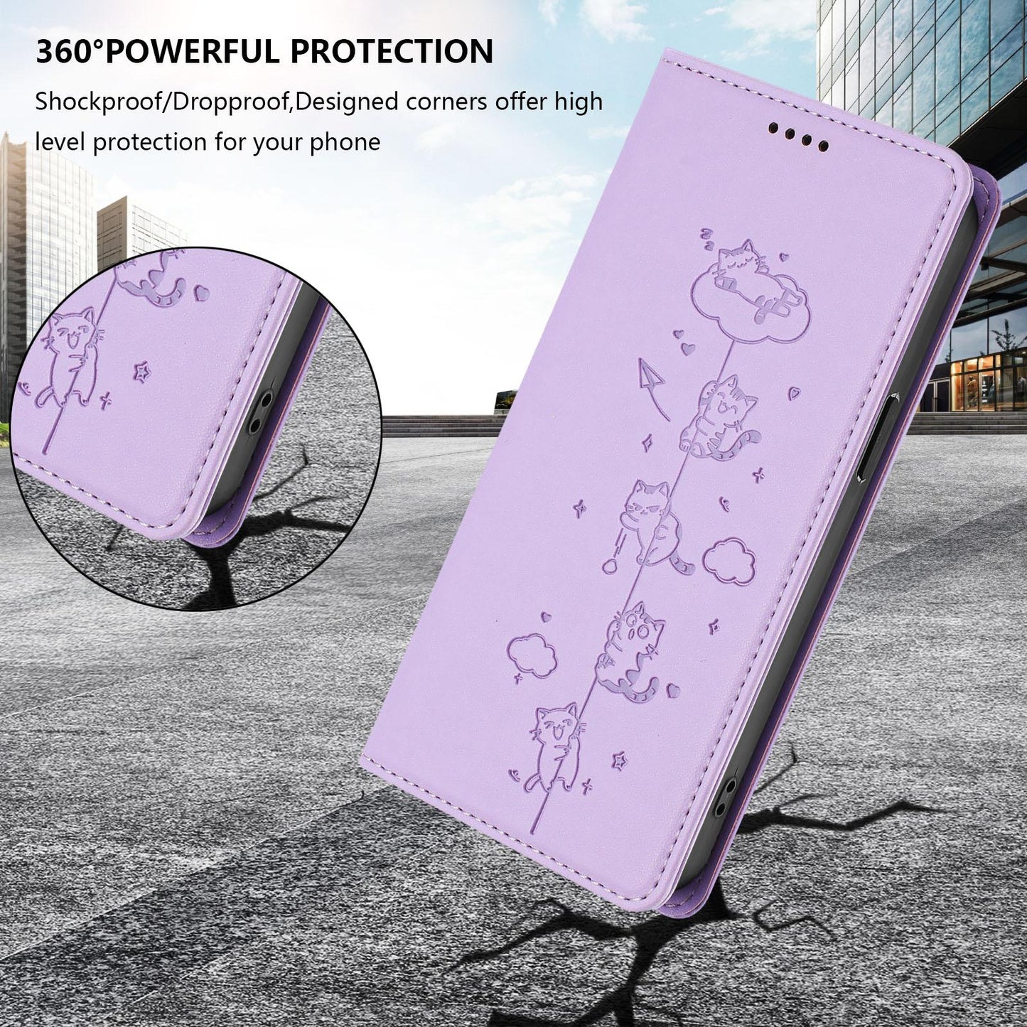 For Redmi K90 Pro Max / Xiaomi Poco F8 Ultra 5G Cute Cats Embossed Magnetic RFID Vegan Leather Phone Case(Light Purple)
