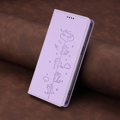 For Redmi K90 Pro Max / Xiaomi Poco F8 Ultra 5G Cute Cats Embossed Magnetic RFID Vegan Leather Phone Case(Light Purple)
