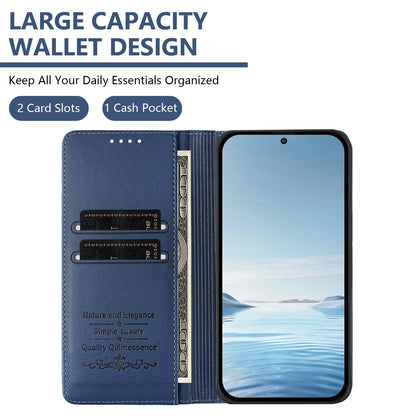 For Redmi K90 Pro Max / Xiaomi Poco F8 Ultra 5G Cute Cats Embossed Magnetic RFID Vegan Leather Phone Case(Dark Blue)