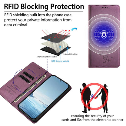 For Redmi K90 Pro Max / Xiaomi Poco F8 Ultra 5G Cute Cats Embossed Magnetic RFID Vegan Leather Phone Case(Violet Purple)