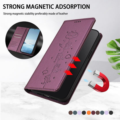 For Redmi K90 Pro Max / Xiaomi Poco F8 Ultra 5G Cute Cats Embossed Magnetic RFID Vegan Leather Phone Case(Violet Purple)