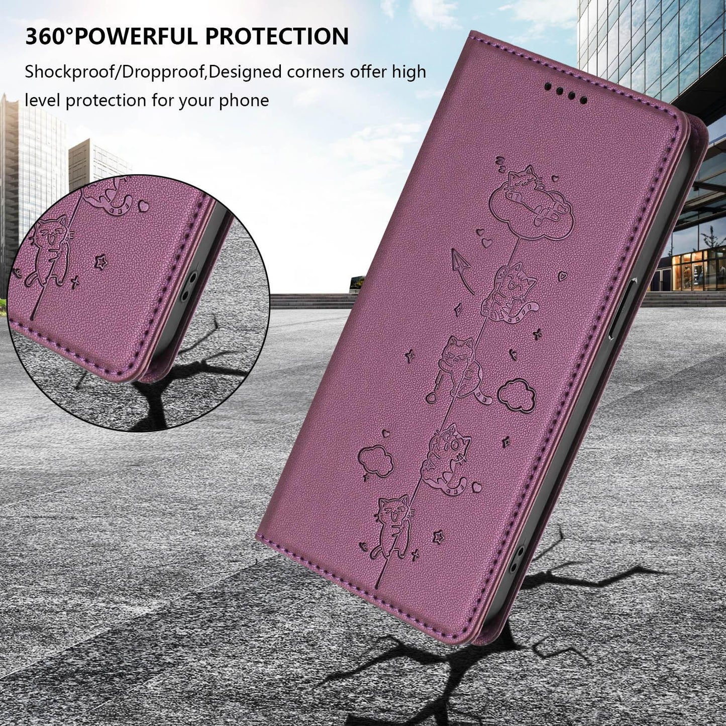 For Redmi K90 Pro Max / Xiaomi Poco F8 Ultra 5G Cute Cats Embossed Magnetic RFID Vegan Leather Phone Case(Violet Purple)