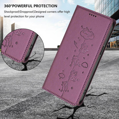 For Redmi K90 Pro Max / Xiaomi Poco F8 Ultra 5G Cute Cats Embossed Magnetic RFID Vegan Leather Phone Case(Violet Purple)