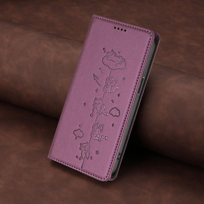 For Redmi K90 Pro Max / Xiaomi Poco F8 Ultra 5G Cute Cats Embossed Magnetic RFID Vegan Leather Phone Case(Violet Purple)