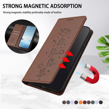 For Redmi K90 Pro Max / Xiaomi Poco F8 Ultra 5G Cute Cats Embossed Magnetic RFID Vegan Leather Phone Case(Brown)