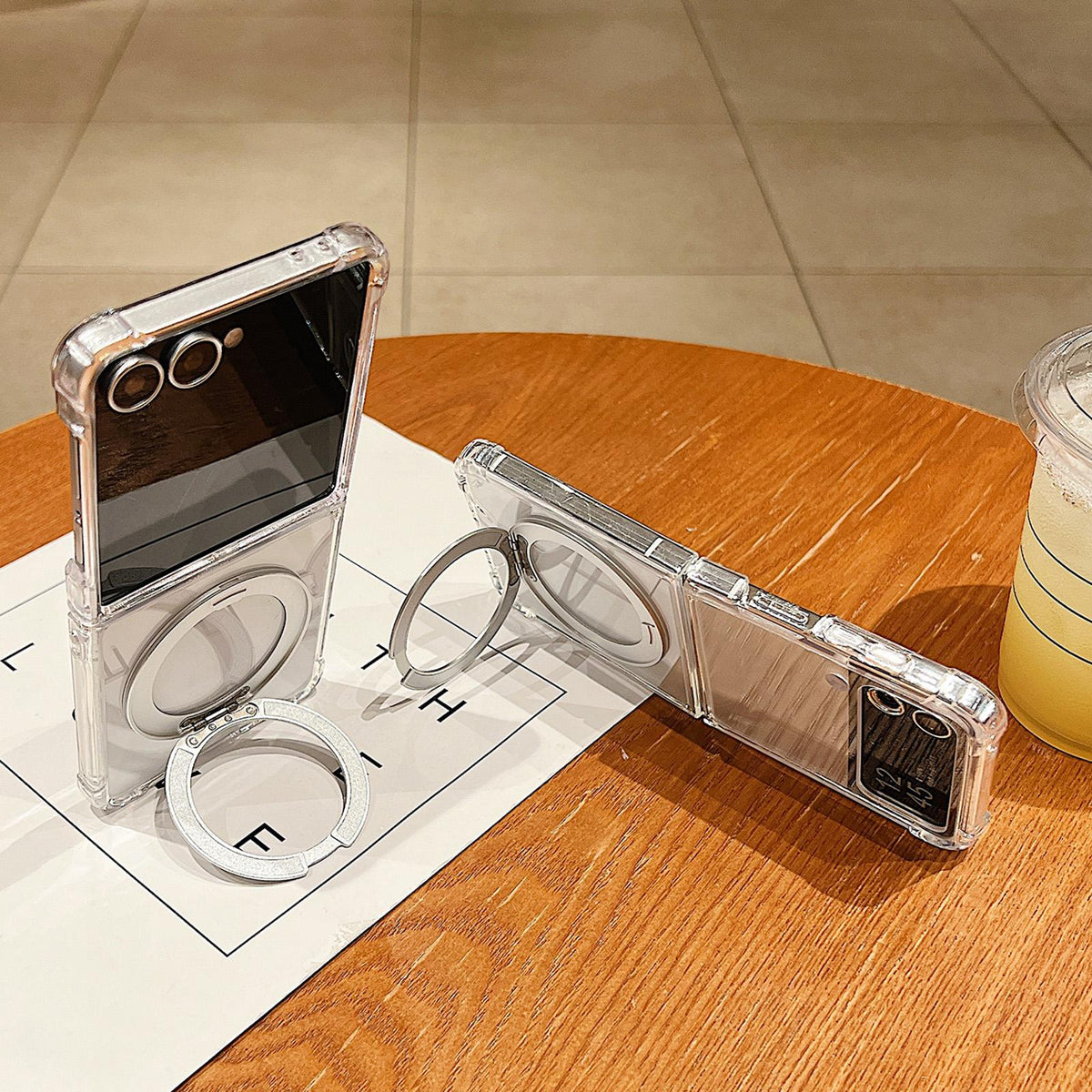For Galaxy Z Flip8 5G Four Corner Shockproof Space Magnetic Phone Case with 360 Degrees Rotating Holder - Transparent - EDA009011711A