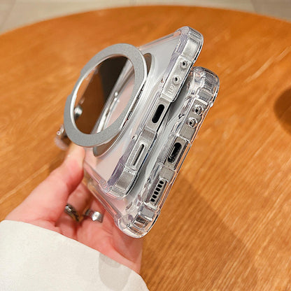 For Galaxy Z Flip8 5G Four Corner Shockproof Space Magnetic Phone Case with 360 Degrees Rotating Holder - Transparent - EDA009011711A