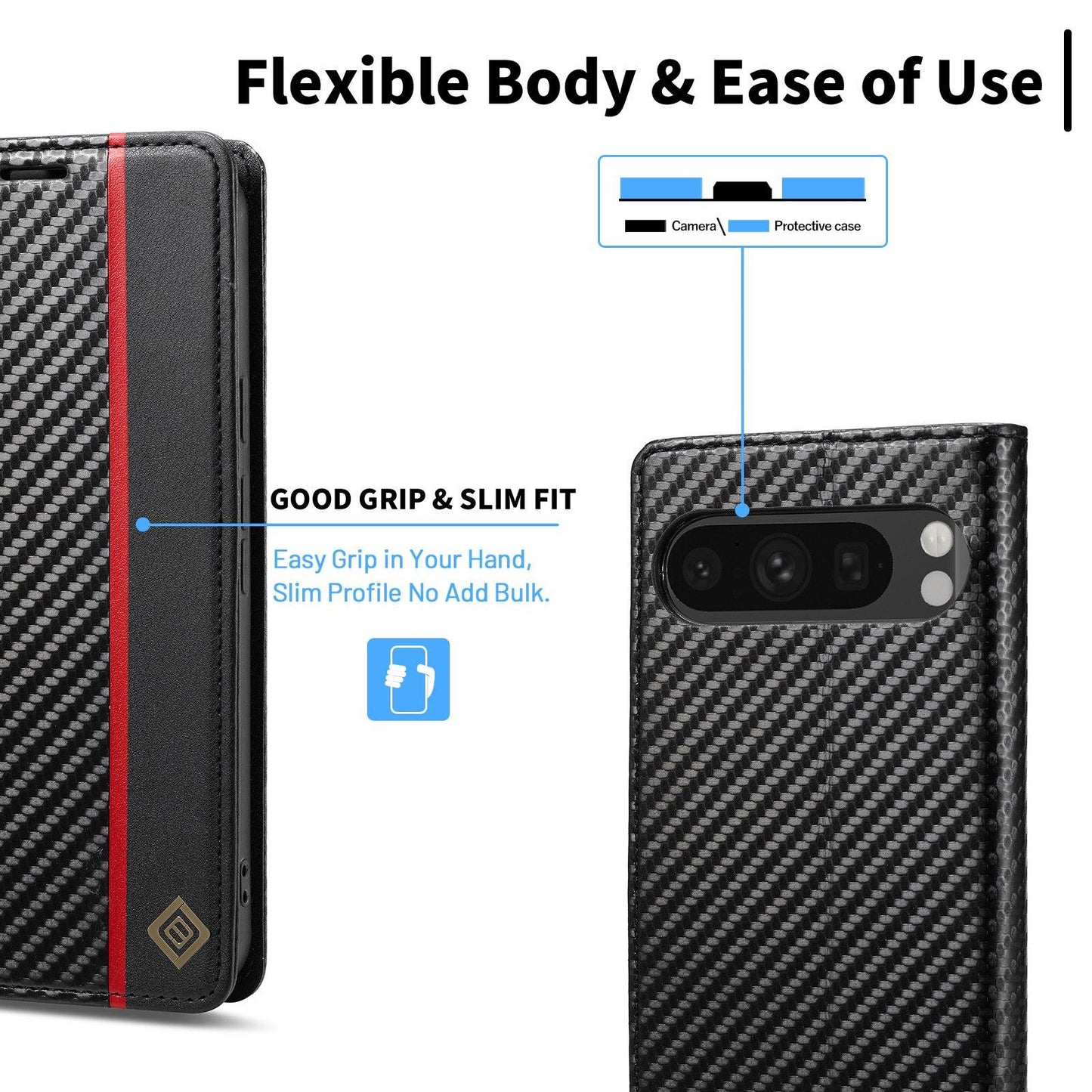 For Google Pixel 11 Pro XL LC.IMEEKE Carbon Fiber Leather Phone Case(Vertical Black)