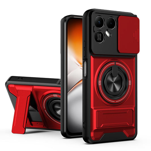 For Tecno Pova 8 5G Lens Sliding Window Multifunctional Magnetic Shockproof Phone Case - Red - EDA009014436C