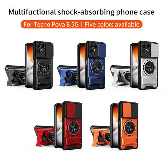 For Tecno Pova 8 5G Lens Sliding Window Multifunctional Magnetic Shockproof Phone Case - Red - EDA009014436C