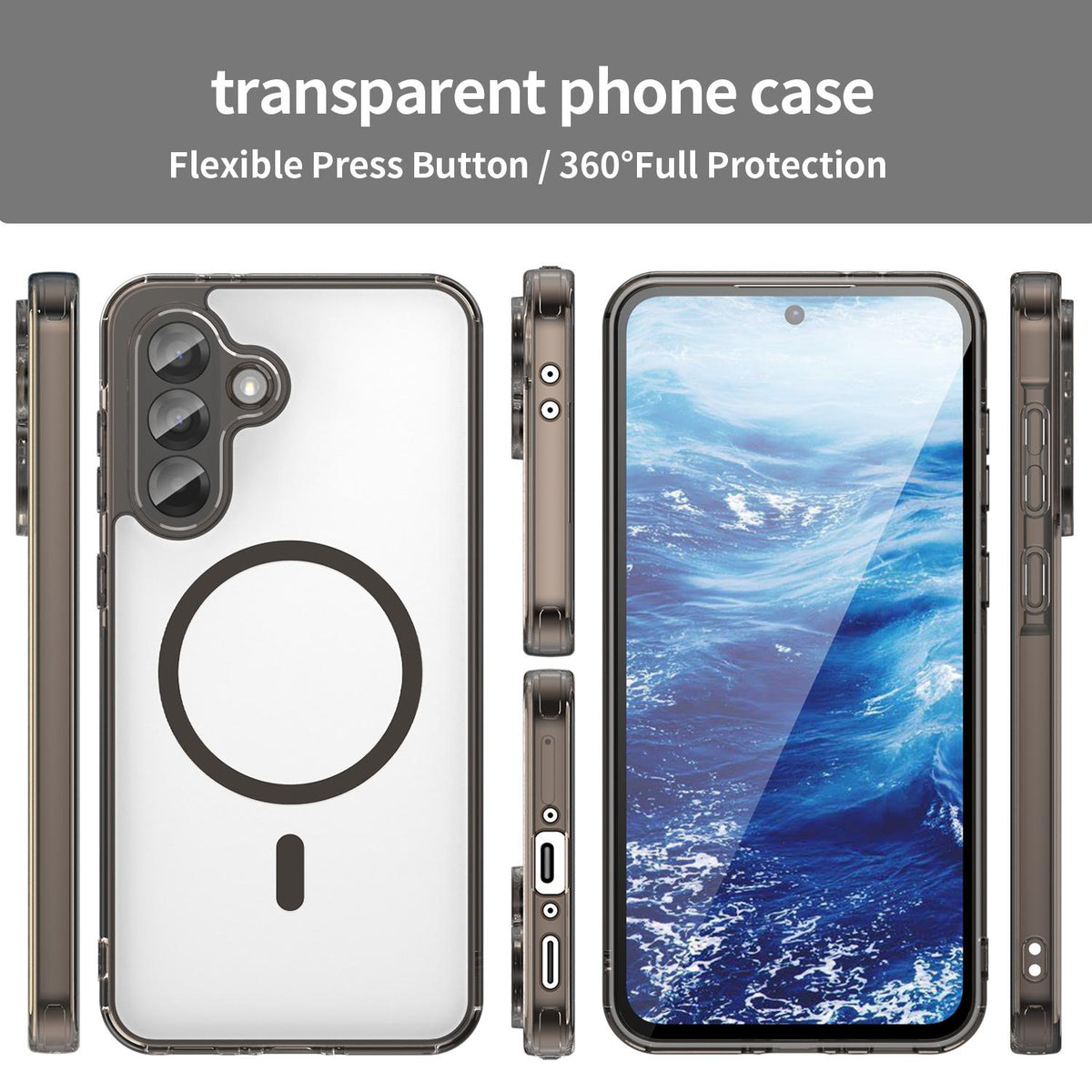For Galaxy A17 5G / A18 5G / A26 5G PC Hybrid TPU Airbag Shockproof MagSafe Phone Case - Transparent Black - EDA009028408A