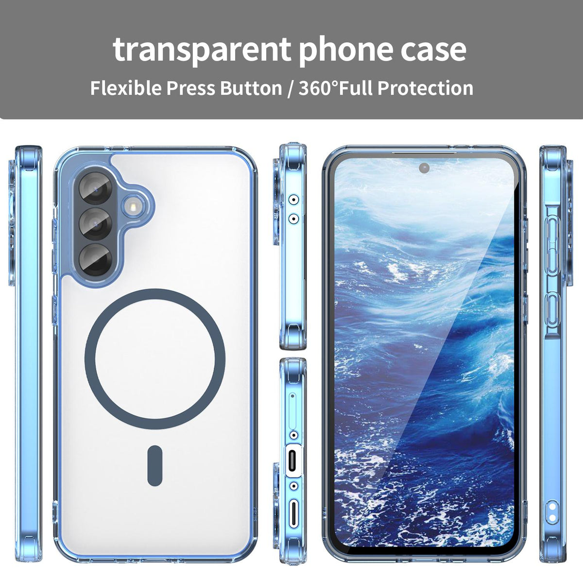 For Galaxy A17 5G / A18 5G / A26 5G PC Hybrid TPU Airbag Shockproof MagSafe Phone Case - Transparent Blue - EDA009028408B