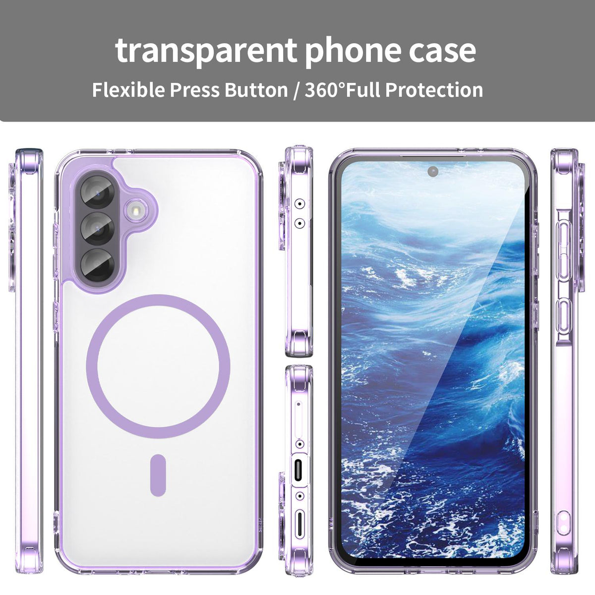 For Galaxy A17 5G / A18 5G / A26 5G PC Hybrid TPU Airbag Shockproof MagSafe Phone Case - Transparent Purple - EDA009028408D