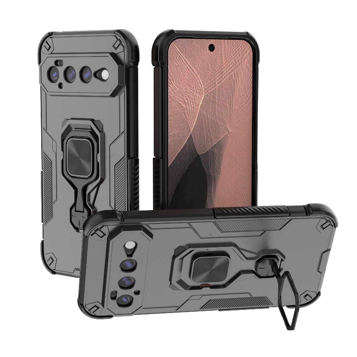 For Google Pixel 11 Pro XL 5G Global Metal Kickstand TPU Hybrid PC Phone Case - Black - EDA009049302A