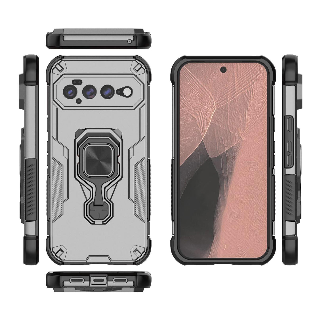 For Google Pixel 11 Pro XL 5G Global Metal Kickstand TPU Hybrid PC Phone Case - Grey - EDA009049302B