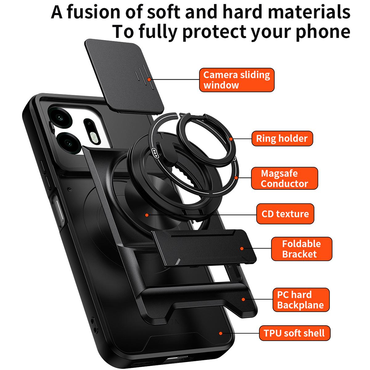 For OnePlus N6 4G Lens Sliding Window Multifunctional Magnetic Shockproof Phone Case - Red - EDA009050808C