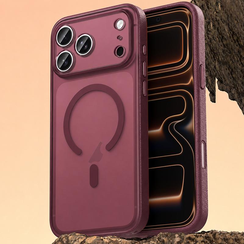 For iPhone 17 Pro Max Vegan Leather Magnetic Phone Case - Wine Red - EDA009057301F