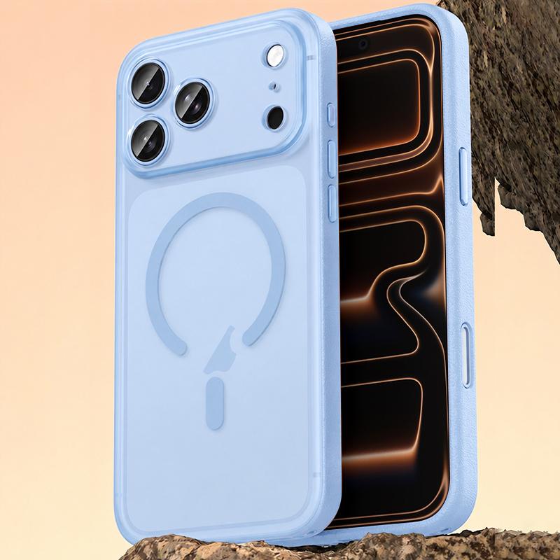 For iPhone 17 Pro Max Vegan Leather Magnetic Phone Case - Sky Blue - EDA009057301G