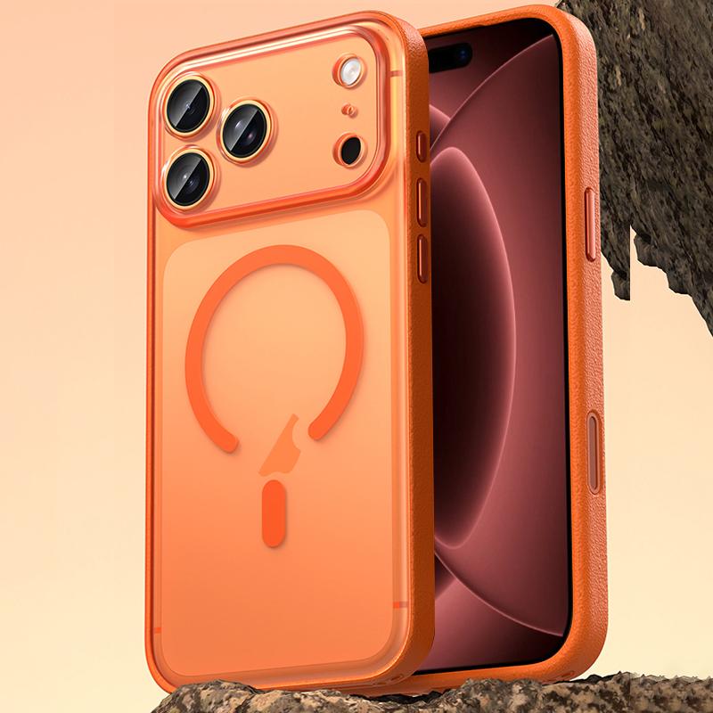 For iPhone 18 Pro Vegan Leather Magnetic Phone Case - Orange - EDA009057305A