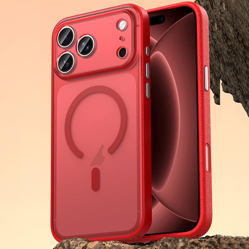 For iPhone 18 Pro Vegan Leather Magnetic Phone Case - Berry Red - EDA009057305B