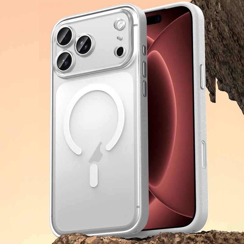 For iPhone 18 Pro Vegan Leather Magnetic Phone Case - Cedar White - EDA009057305C