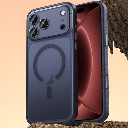 For iPhone 18 Pro Vegan Leather Magnetic Phone Case - Deep Sea Blue - EDA009057305D