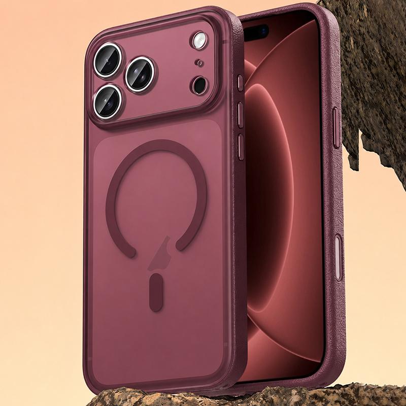 For iPhone 18 Pro Vegan Leather Magnetic Phone Case - Wine Red - EDA009057305F