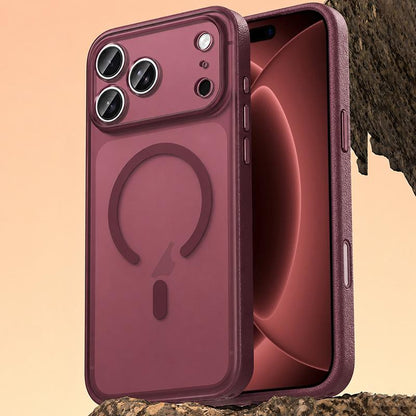 For iPhone 18 Pro Vegan Leather Magnetic Phone Case - Wine Red - EDA009057305F