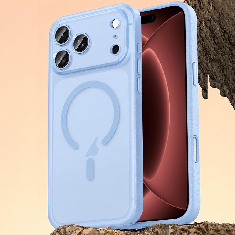 For iPhone 18 Pro Vegan Leather Magnetic Phone Case - Sky Blue - EDA009057305G