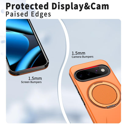 For Google Pixel 11 Pro XL Metal Rotation Holder MagSafe TPU Hybrid PC Phone Case(Orange)