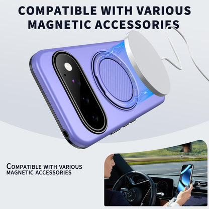 For Google Pixel 11 Pro XL Metal Rotation Holder MagSafe TPU Hybrid PC Phone Case(Purple)