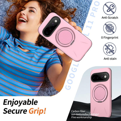 For Google Pixel 11 Pro XL Metal Rotation Holder MagSafe TPU Hybrid PC Phone Case(Pink)