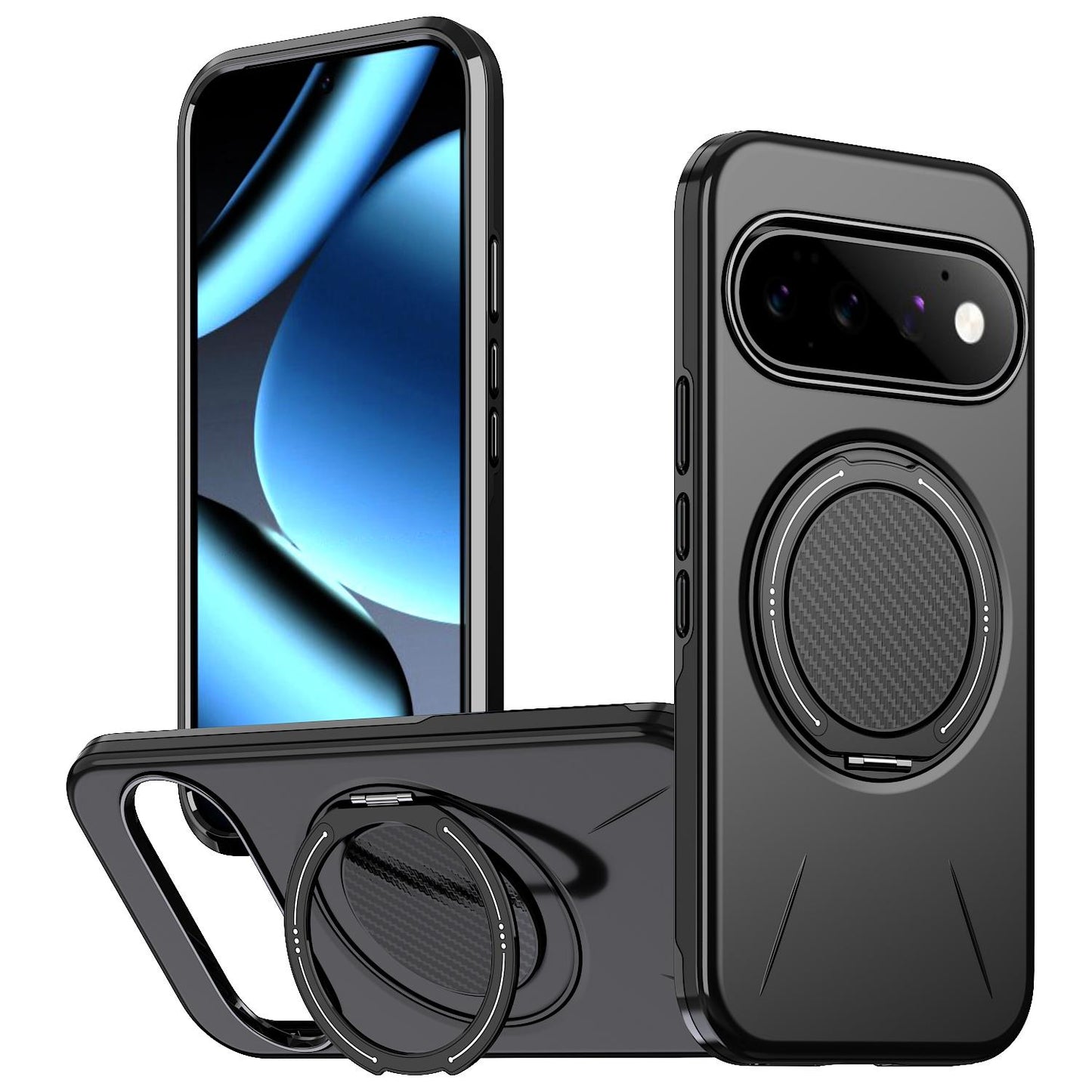 For Google Pixel 11 Pro XL Metal Rotation Holder MagSafe TPU Hybrid PC Phone Case(Black)