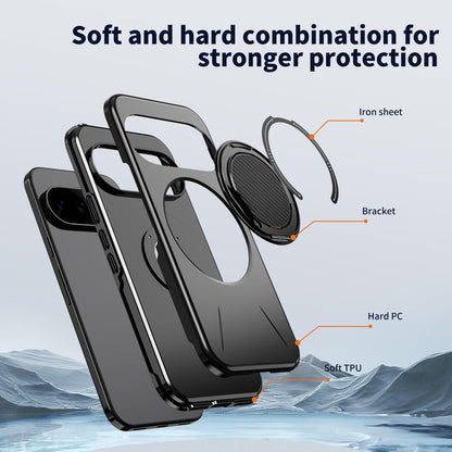 For Google Pixel 11 Pro XL Metal Rotation Holder MagSafe TPU Hybrid PC Phone Case(Black)