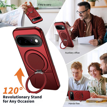 For Google Pixel 11 Pro XL Metal Rotation Holder MagSafe TPU Hybrid PC Phone Case(Red)