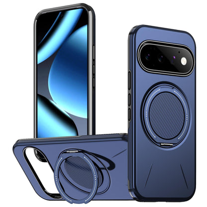For Google Pixel 11 Pro XL Metal Rotation Holder MagSafe TPU Hybrid PC Phone Case(Navy Blue)